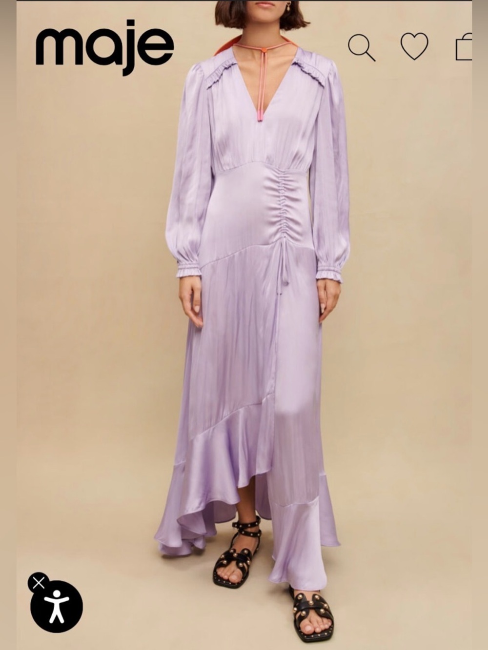 Maje Long fluid satiny dress
Lilac V-Neck Long Sleeve Midi Dress Ruffle Hem sz36